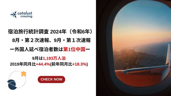 【観光庁 宿泊旅行統計】（2024年8月・9月）外国人延べ宿泊者数は１位中国